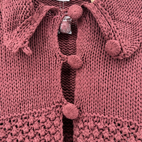 VTG Pure Vida Women's Whimsical Cuffed‎ Sleeve Burgundy Cozy Knit Cardigan - Picture 3 of 11